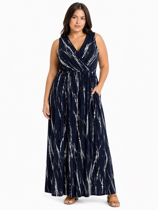 None Dresses & Skirts - Navy & White Tie-Dye Sleeveless Maxi Dress – Size XL GUC